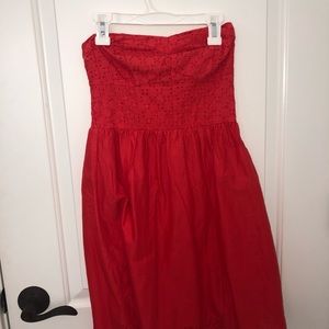 Red Knee Length Strapless Dress